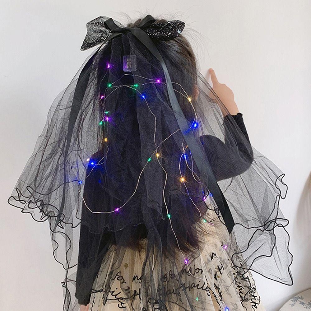 Kẹp Tóc Hình Vương Miện Có Mạng Che Mặt Phối Đèn LED Cho Cô Dâu Chụp Ảnh