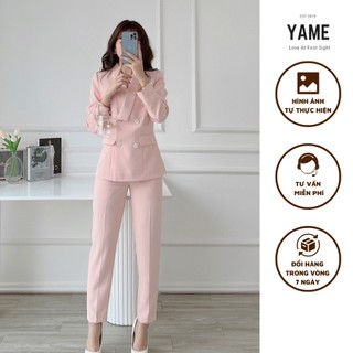 Set vest hồng gồm áo và quần baggy chất trượt hàn YAME LS592
