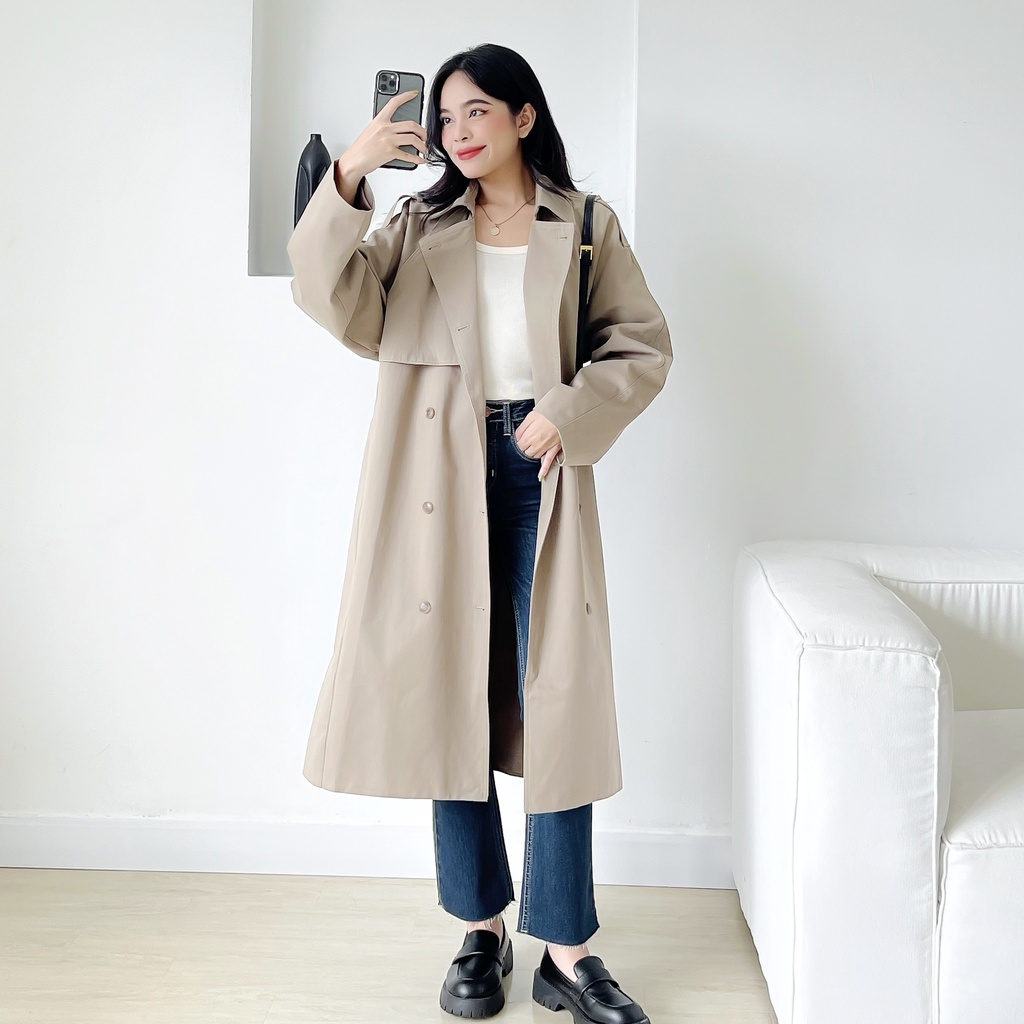 Áo khoác mangto dáng dài thắt dây 2 màu LENclothing 8892
