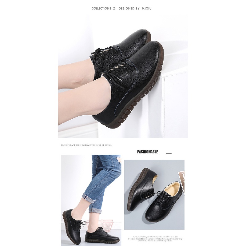 Giày Da Thật Đế Mềm Dày Dặn Thoải Mái Có Size Lớn Thời Trang Xuân Thu Cho Nữ