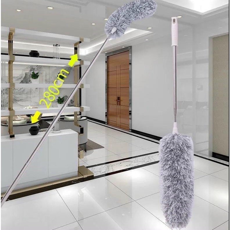 Chổi Quét Trần Bằng Sợi Vải Siêu Nhỏ Cán Inox Dài Cao Cấp, Đầu Chổi Linh Hoạt - Chổi quét bụi đa năng rút xoay 360 độ
