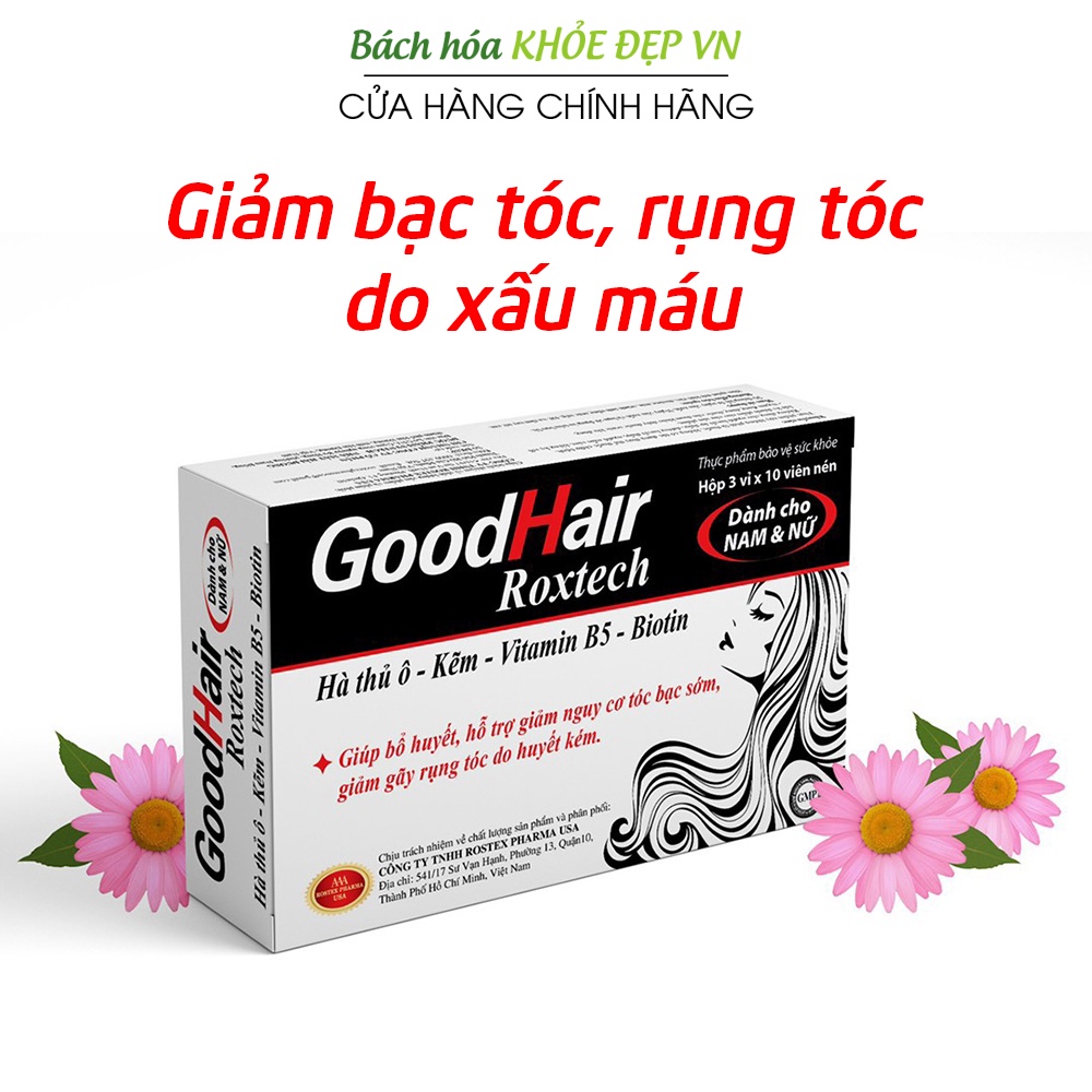 Good Hair cao hà thủ ô, kẽm, biotin, vitamin B5 giảm bạc tóc, gãy rụng tóc - 30 viên (Good Hair Roxtech)