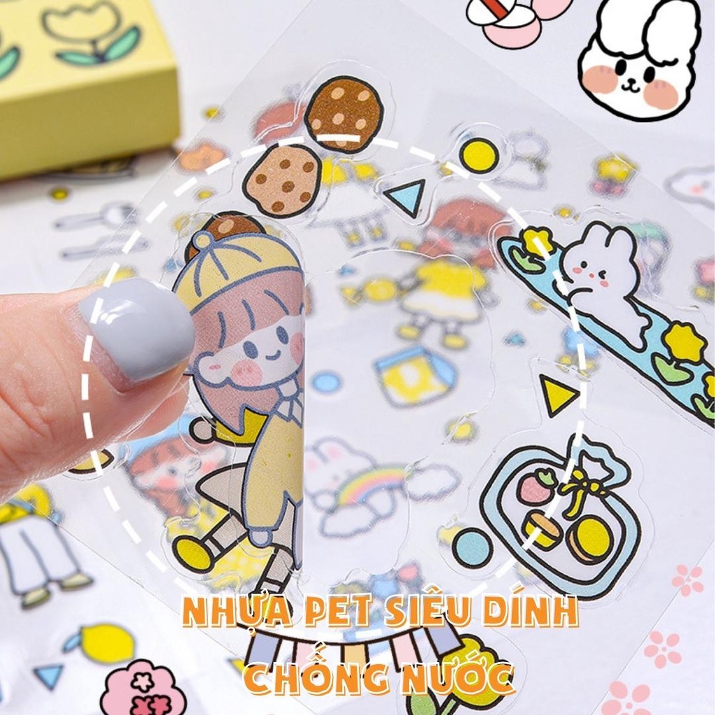 Sticker dán dễ thương nhiều màu sắc trang trí chất liệu PVC siêu dính chống nước không bong tróc