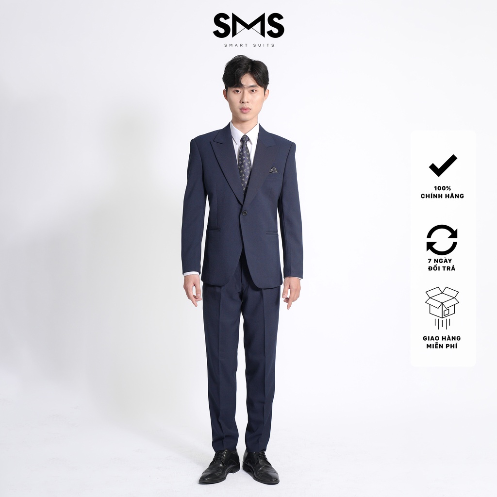 Bộ vest nam xanh navy 1 khuy 2 túi, form ôm Smart Suits