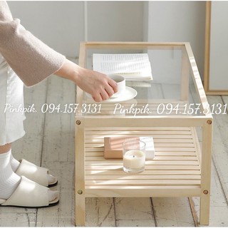 Bàn trà/sofa mặt kính kiểu dáng hàn quốc - màu gỗ