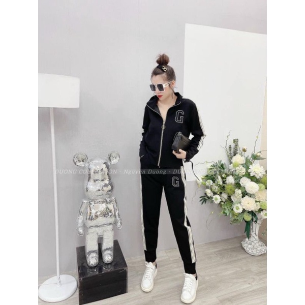 Bộ thu đông,bộ thể thao thu đông nữ chất umi nỉ xốp cao cấp, 2 màu đen / nâu full size 45-60kg