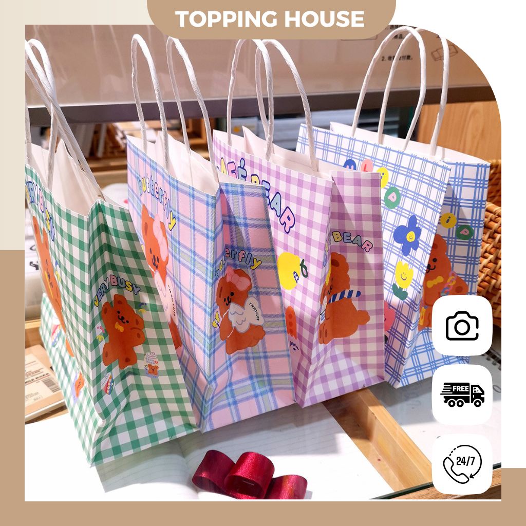 Túi Giấy Có Quai Đựng Quà Tặng Paper Bag Dày Dặn, Cứng Cáp Hình Gấu Đáng Yêu - Topping House - DC22