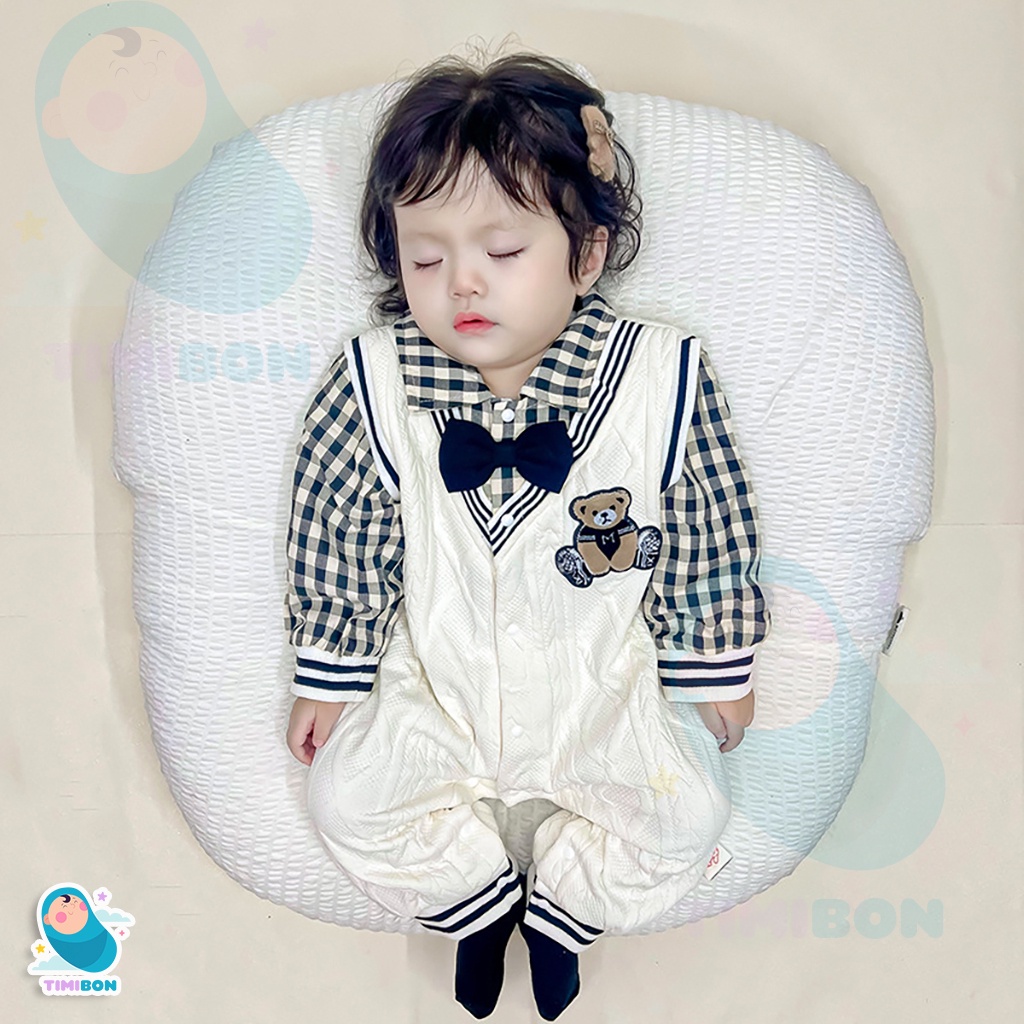 Body Len Cho Bé Bodysuit Công Tử Trắng Phối Sơ Mi Kẻ Caro Cho Bé Mặc Thu Đông - BDD28