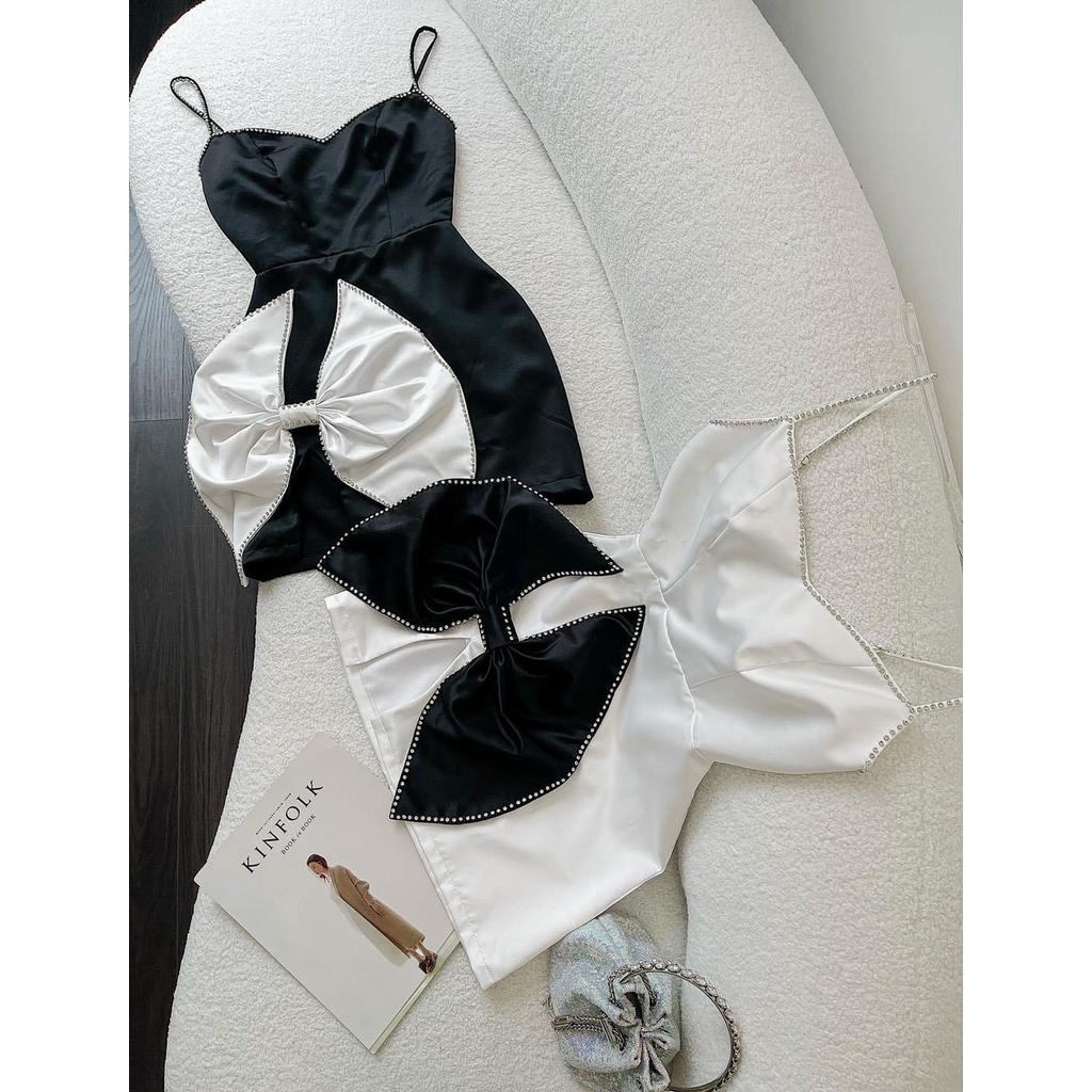 Đầm body 2 dây phối nơ kết đá - - Ꮯɦ𝚊̂́ȶ Ꮮɨ𝚎̣̂𝚞: phi cao cấp + lót thun + kết đá 𝙵𝚛𝚎𝚎 𝚜𝚒𝚣𝚎 𝚏𝚘𝚛𝚖 <𝟻𝟺 𝚔𝚐 𝚌𝚊̂𝚗
