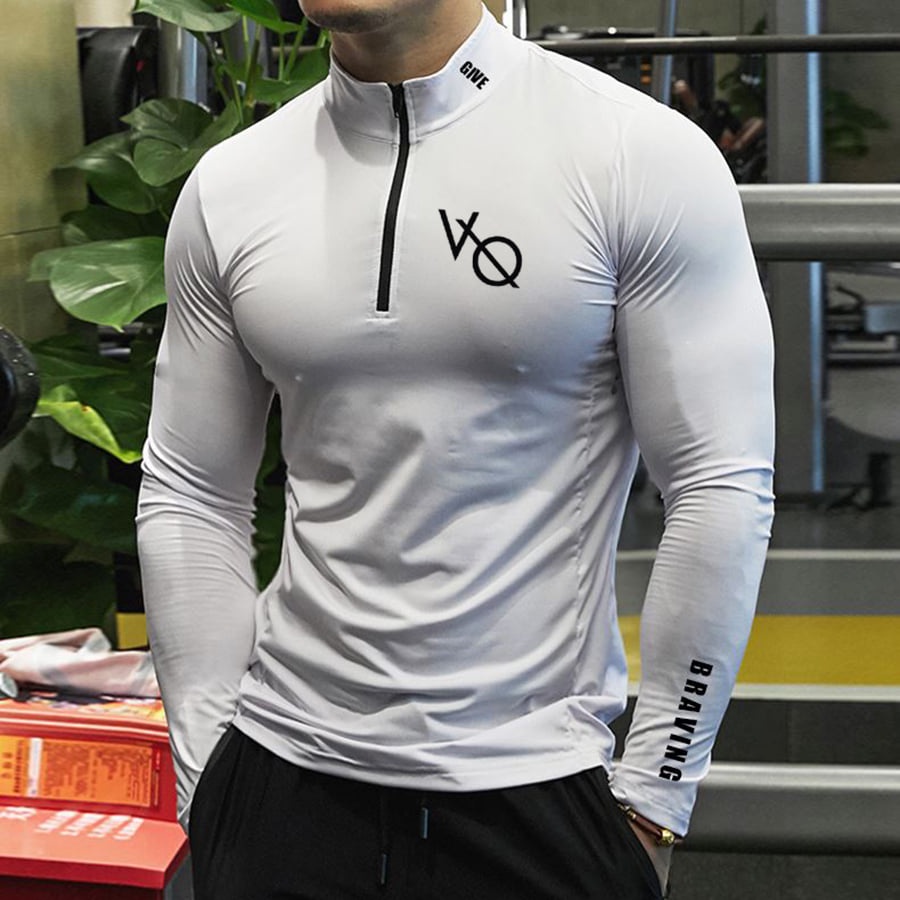 Áo Thể Thao Nam VQ Sport  thun lạnh tập gym cổ trụ dài tay vải thoáng mát co giãn chuẩn form Nam Tính