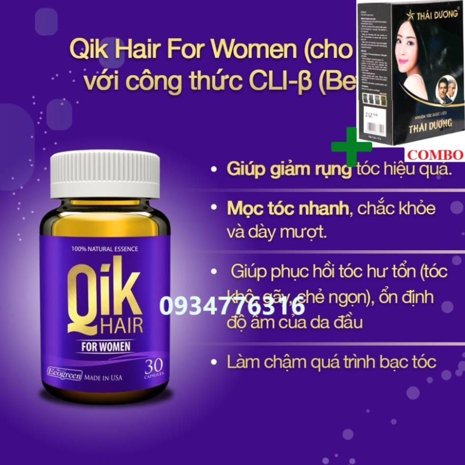 Combo Gội Là Đen Thái Dương+ Viên uống QIK HAIR (cho Nữ) giảm rụng, mọc tóc chắc khỏe (30 viên)