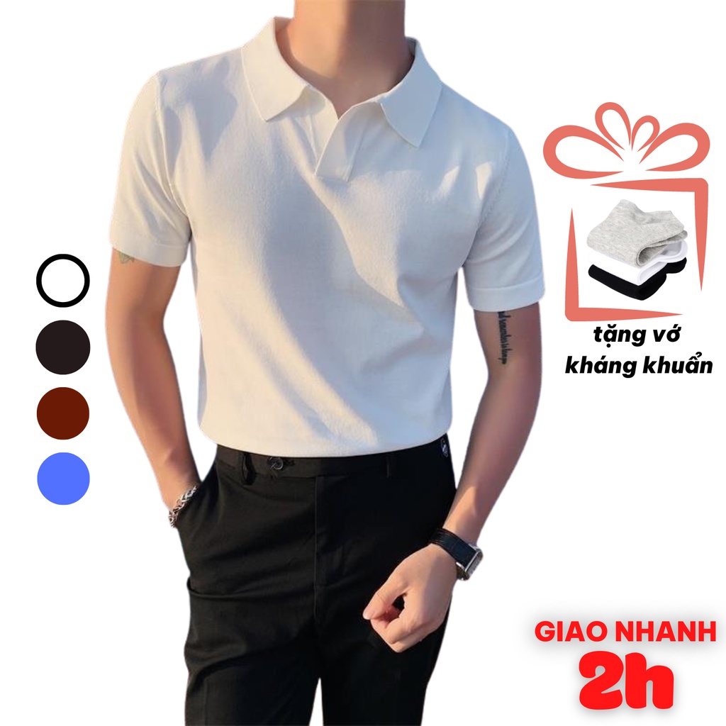 Áo thun nam có cổ, áo polo nam cổ V THE MEN chất vải cá sấu thấm hút co dãn 4 chiều dáng sang trọng từ 50-90kg