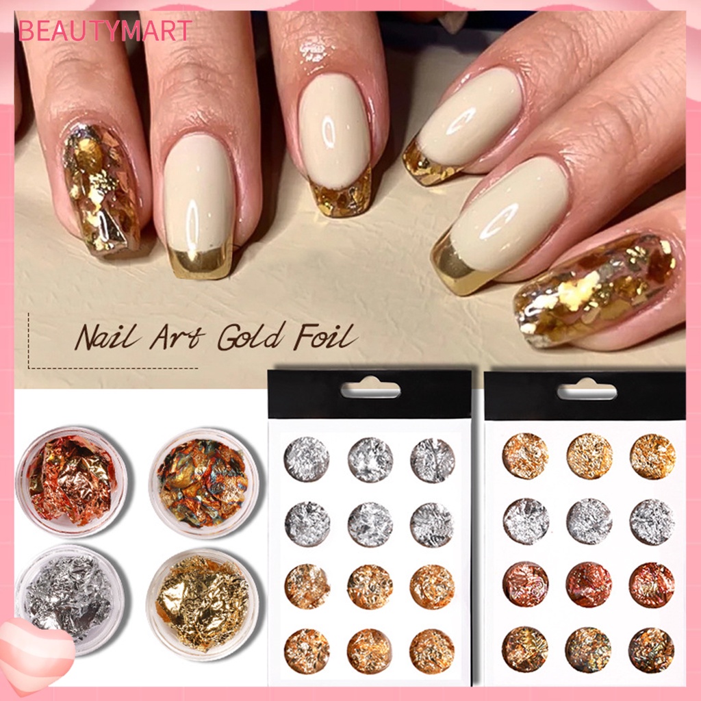 Set 12 Lá Vàng Siêu Mỏng Trang Trí Móng Tay Dễ Dán