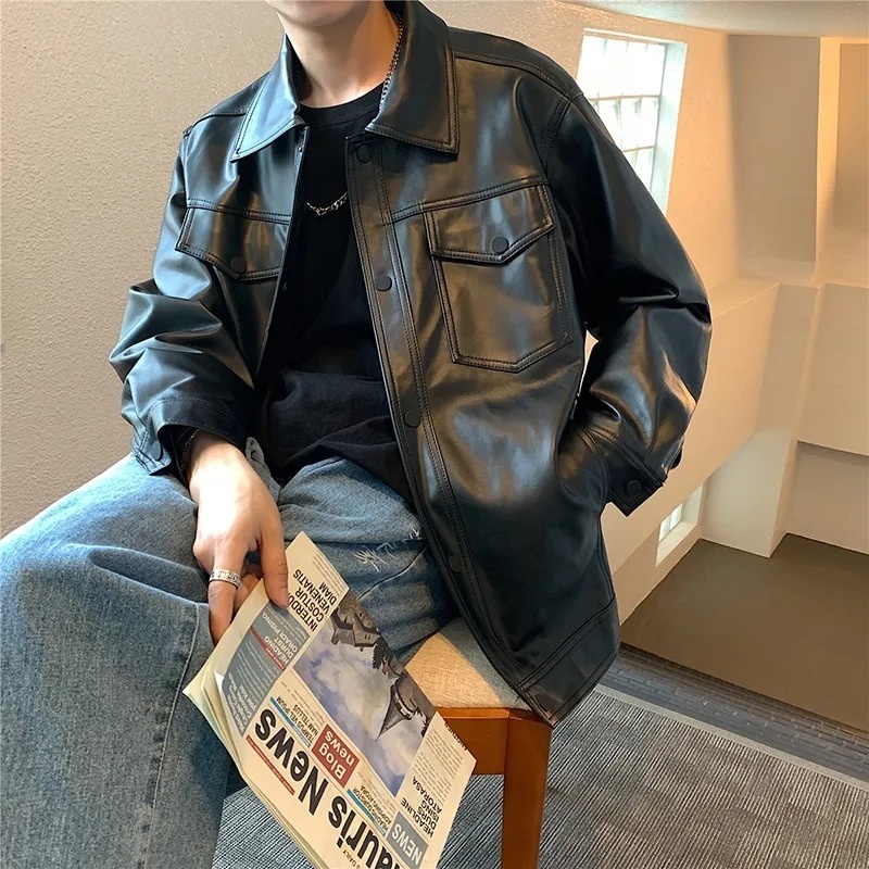 Áo Khoác Da Dáng Rộng Phong Cách Retro Cho Nam