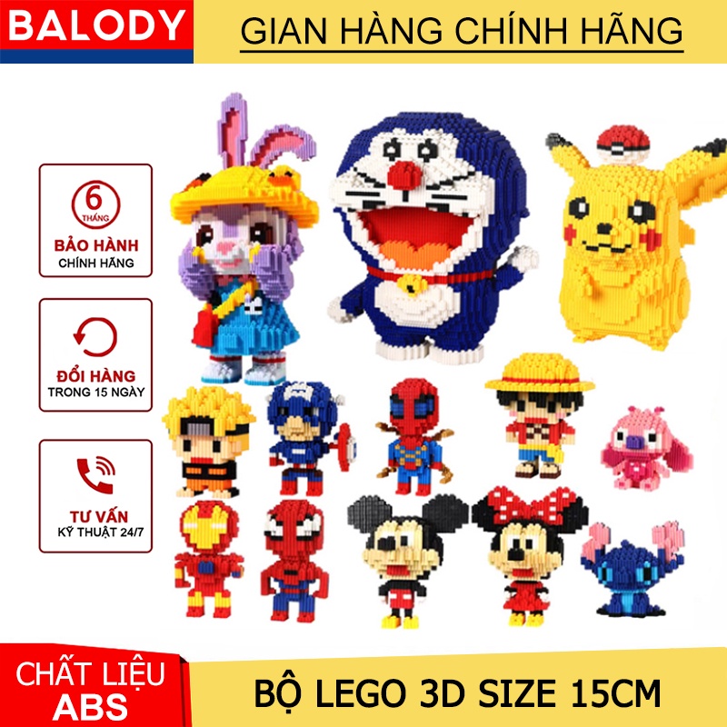 Mô hình lắp ráp Lego 3D nhân vật hoạt hình 12 con giáp, Doremon,Ironman, Superman,Luffy dễ thương size 15cm lego BALODY