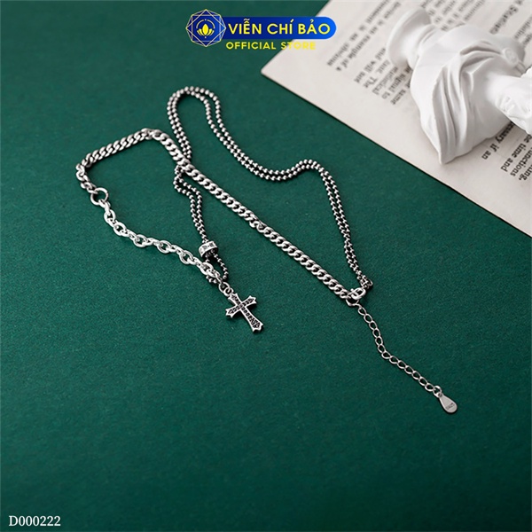 Dây chuyền Chrome Heart chữ thập đá đen chất liệu bạc Thái 925 thời trang phụ kiện trang sức nữ Viễn Chí Bảo D000222