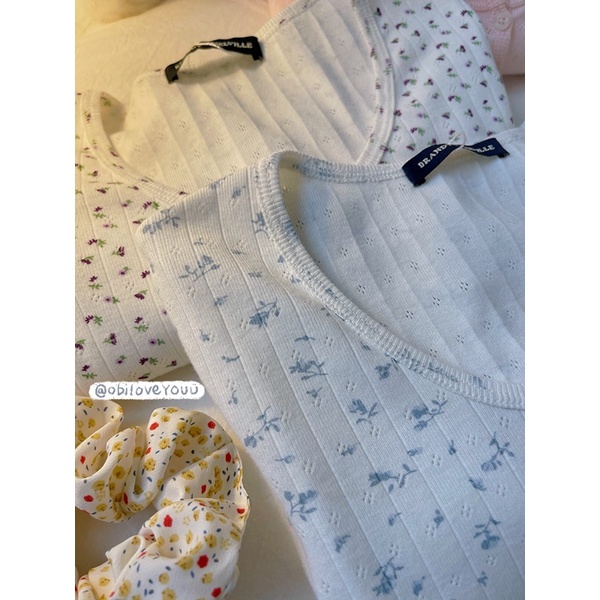 Obiloveyouu - Áo knit dài tay hoa nhí Brandy cổ nút