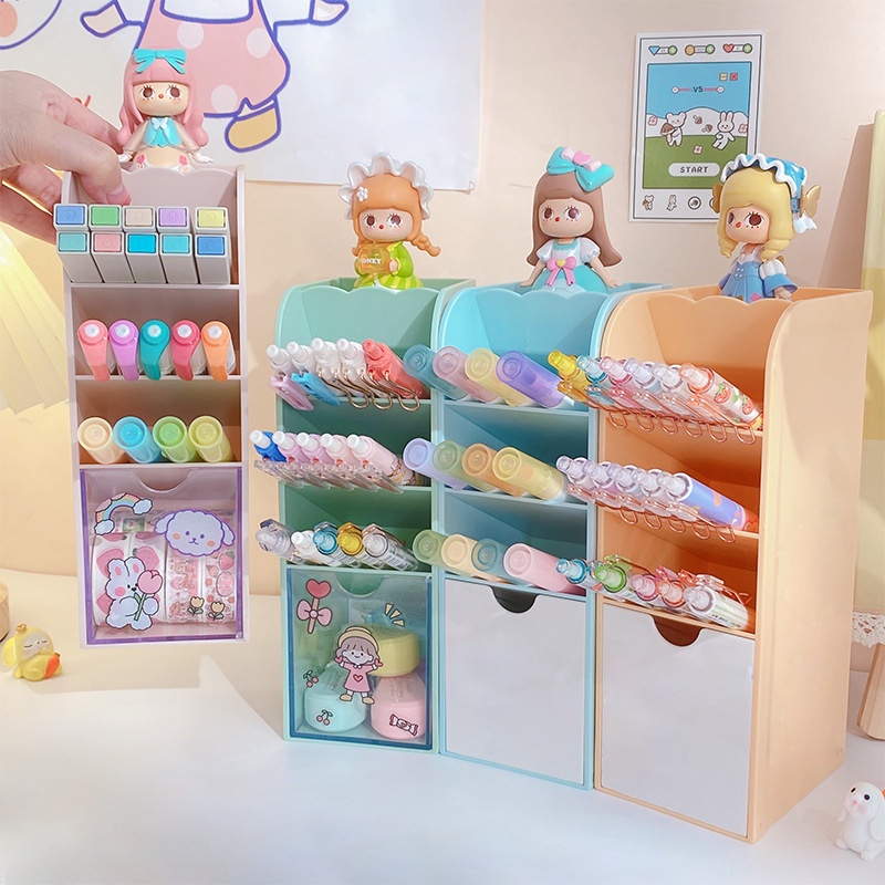 Hộp đựng bút 3 tầng có ngăn kéo loại xịn chất nhựa dày dặn