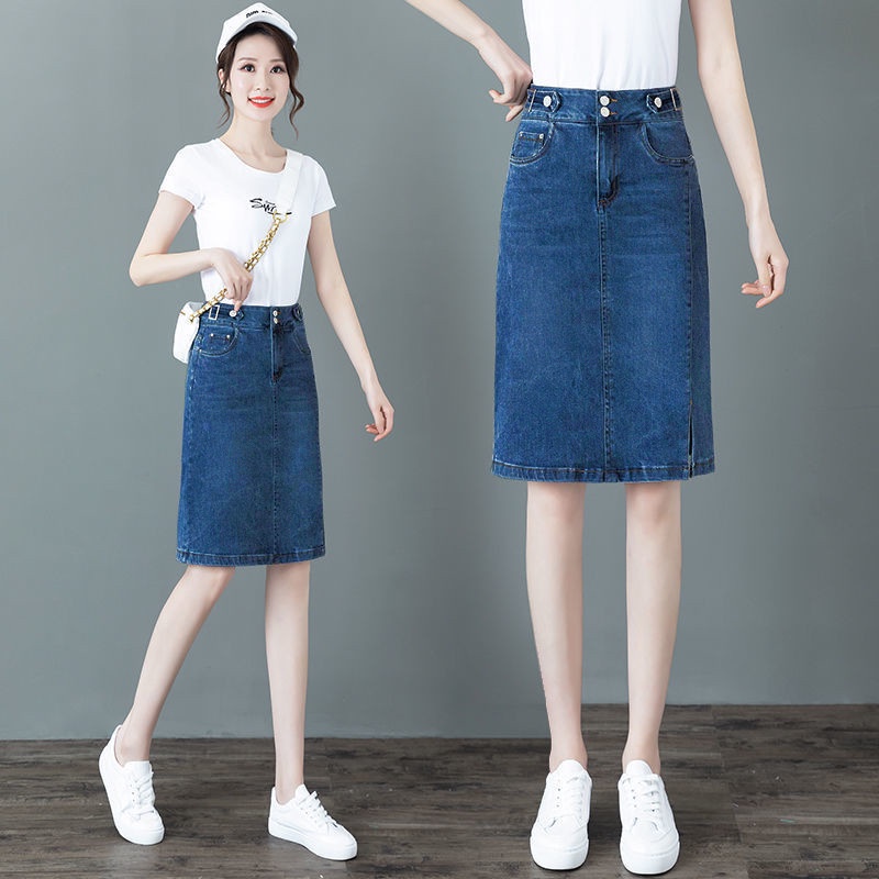 Chân Váy Jean Dáng Dài Kết Hợp Xẻ Tà Hot Trend Phong Cách Hàn Quốc Co Giãn Nhẹ - Mã 01