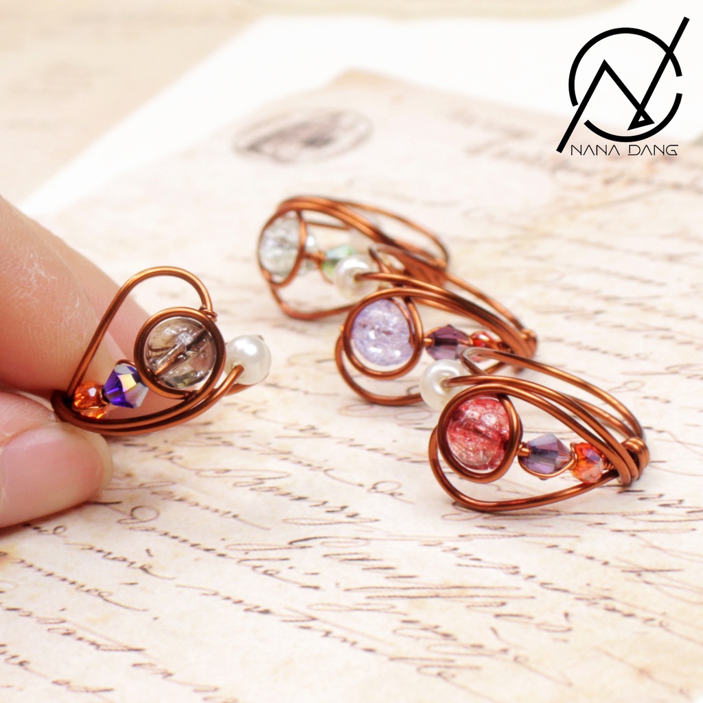 Nhẫn đá tuyết Handmade pha lê đồng uốn cho nữ 05755-05760