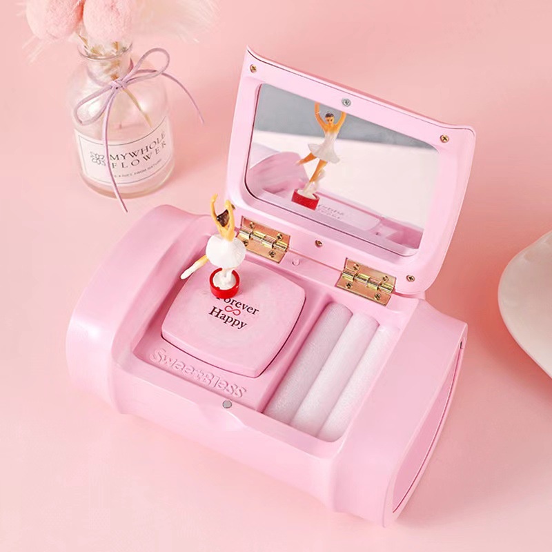 [Hàng Sẳn] Hộp Nhạc Đựng Trang Sức Hình Hello Kitty màu hồng, Cô Gái Múa Ba Lê Xinh Xắn, đẹp mắt.