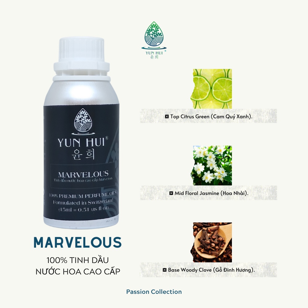 Tinh Dầu Nước Hoa Cao Cấp Nhập Khẩu Marvelous YUNHUI VN - Với 3 Nốt Hương Sang Trọng Đặc Sắc - 15ml/50ml/100ml