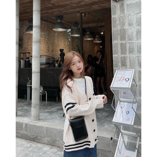 Áo khoác len cardigan nữ sọc viền tay hàng Qc mẫu mới thu đông 2022
