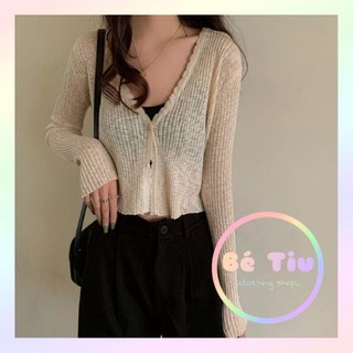 Áo Khoác Len Cardigan Mỏng Croptop Thời Trang Mùa Thu Áo Khoác Nữ Tay Dài | Bé Tiu Clothing