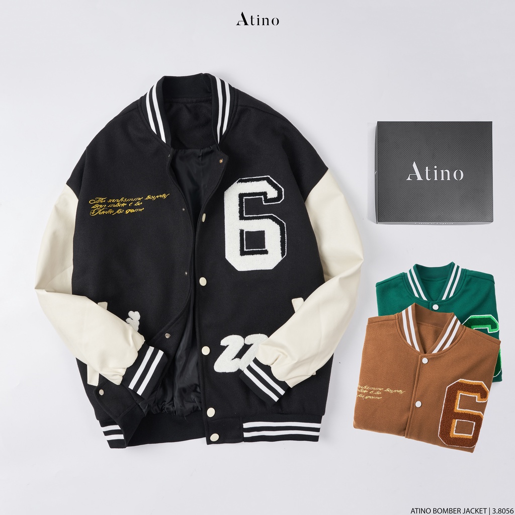 Áo khoác Varsity nỉ dạ nam SIX ATINO trẻ trung vải nỉ dạ lót gió phối tay áo AD3.8056