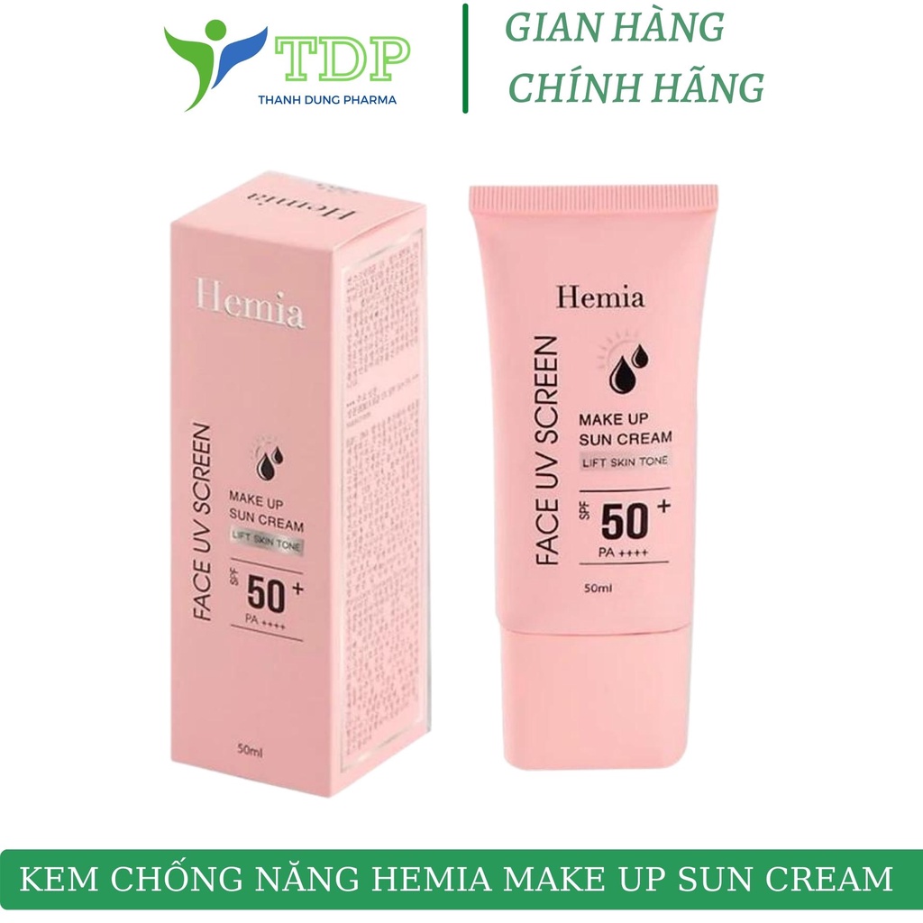 Kem chống nắng Hemia SPF 50+ kiềm dầu, Hemia MaKe Up Sun Cream bảo vệ da, trắng da, nâng tone da - tuyp 50ml