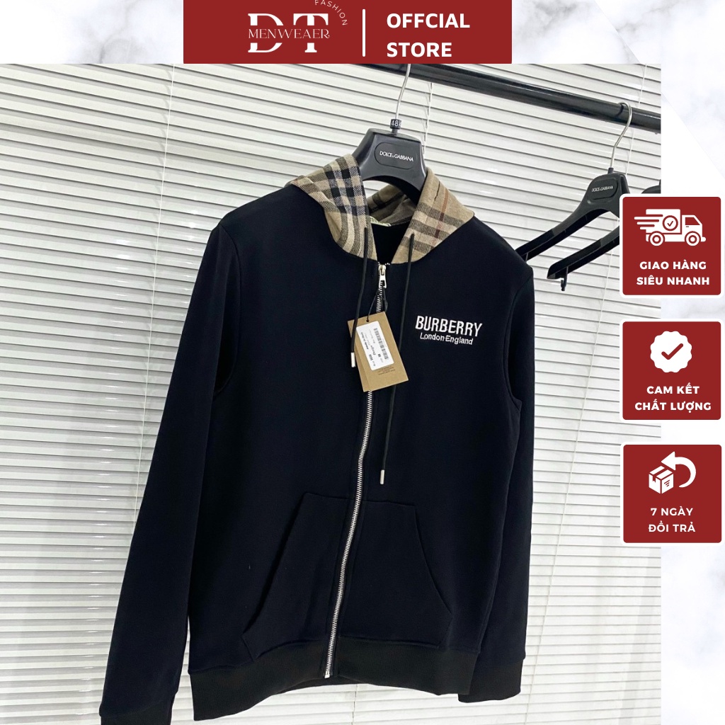 Áo Khoác Hoodie Zip Nam BBR Phối Họa Tiết Mũ Kẻ Caro - Áo Khoác Nam BBR Chất Vải Nỉ Cao Cấp DT FASHION MENWEAR