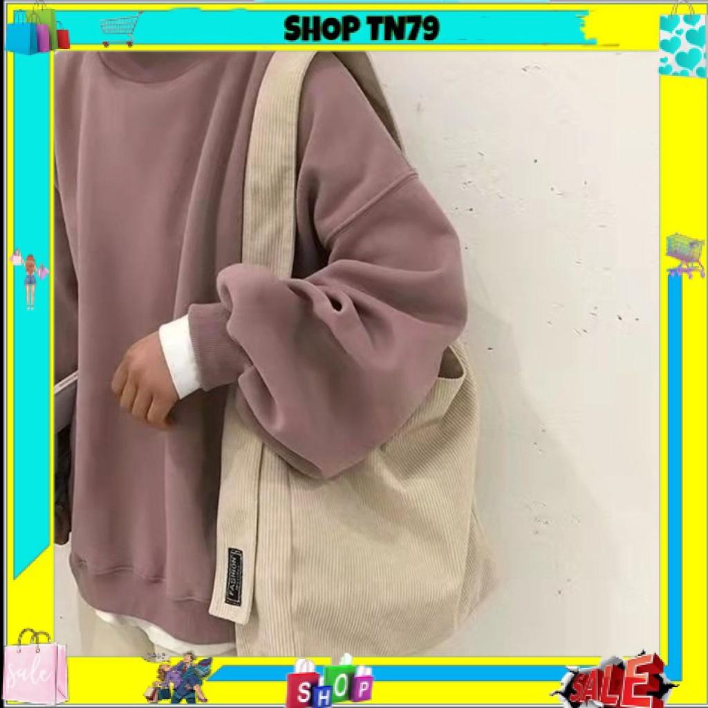 Túi tote đeo chéo đeo vai vải nhung trơn 2 màu hồng kem để laptop đi học đi chơi TX-05