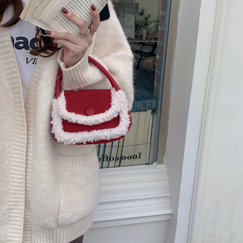 Túi Đeo Chéo Hình Vuông Phủ Lông Mềm Mại Phong Cách Hàn Quốc Thời Trang Cho Nữ