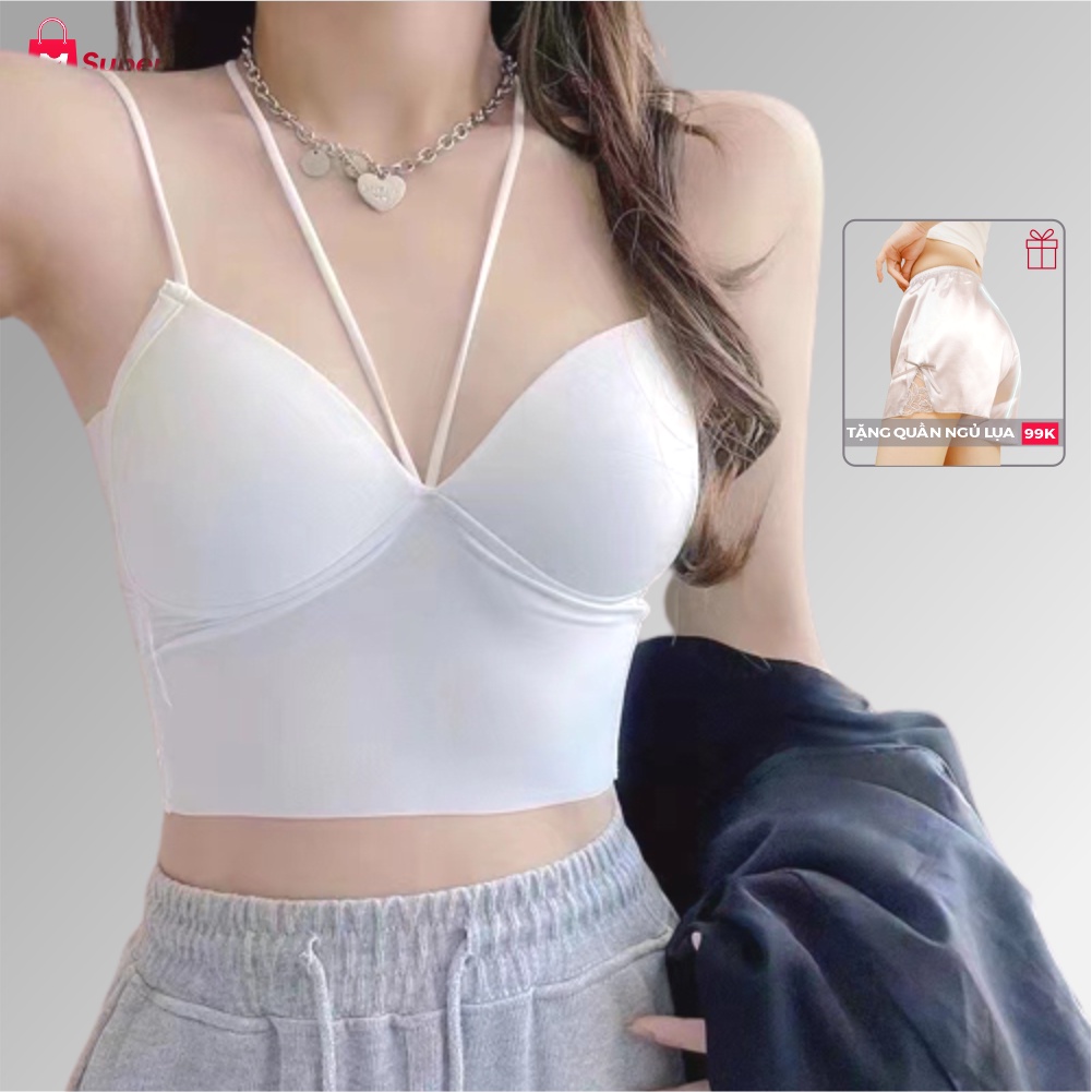 Áo lót cúp ngực nữ mặc vest, vải lụa băng, có đệm ngực, kiểu dây treo cổ, mặc thể thao, dạo phố - ALC002