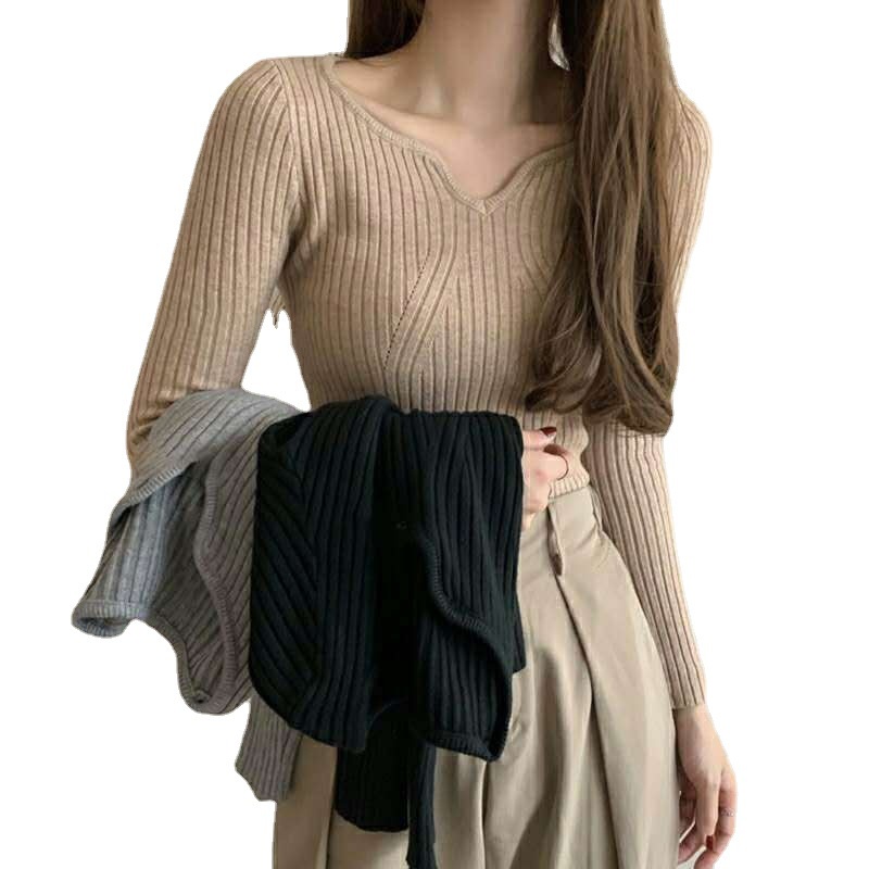 Áo Sweater Dệt Kim Tay Dài Cổ V Kiểu Retro Xinh Xắn Cho Nữ