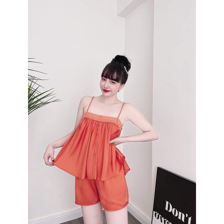 set đồ bộ nữ quần đùi, đồ ngủ nữ mặc nhà viền ren ảnh thật video - Cn42