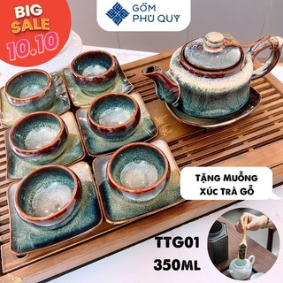Bộ ấm trà - ấm chén uống trà cao cấp vuông eo thiên mục gốm sứ bát tràng ttg01