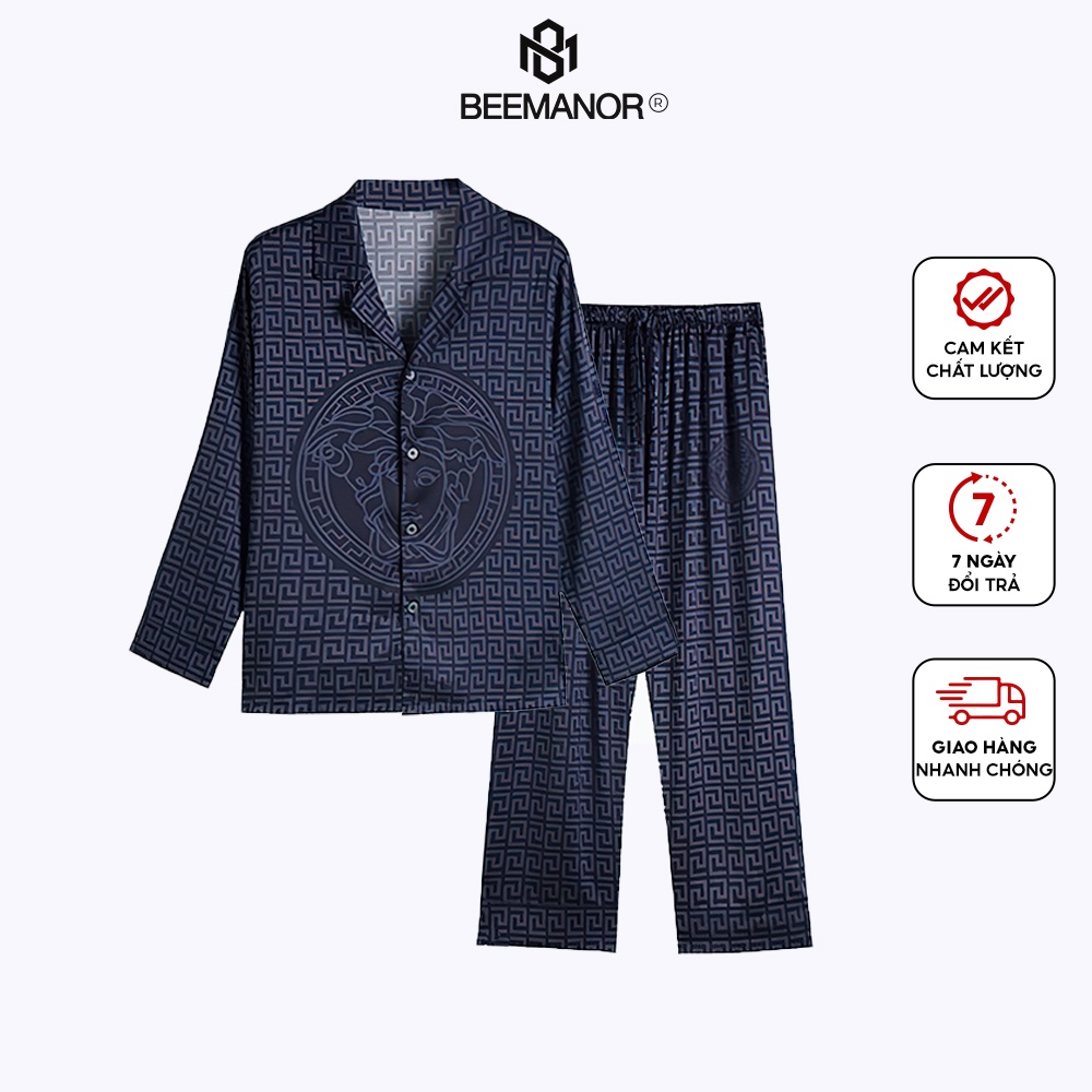 Bộ đồ ngủ nam Pijama lụa cao cấp mềm mịn,thoáng mát với thiết kế tinh tế, đường may tỉ mỉ VC16 - BeeManor