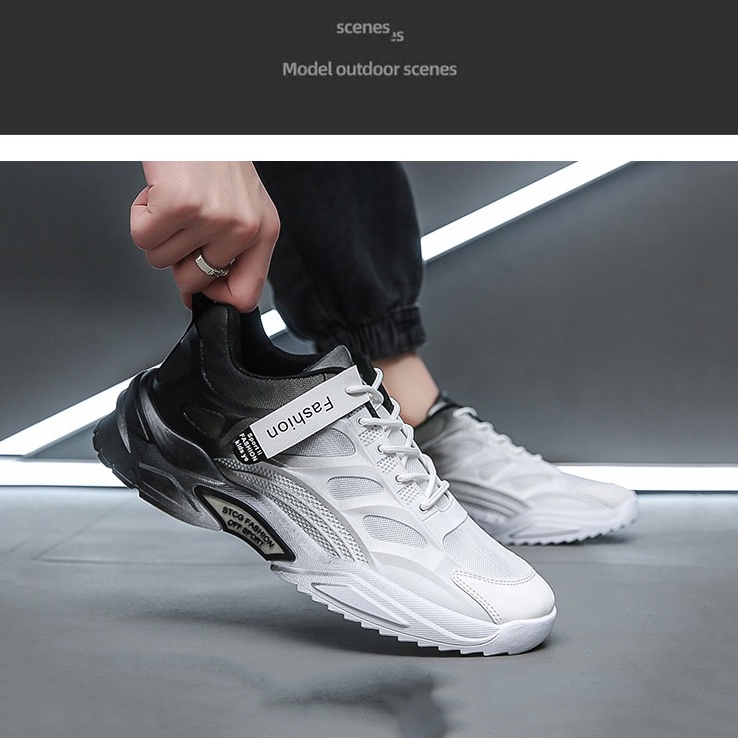 Giày Thể Thao Nam Đế Cao TT07 Fashion Sport Màu Trắng Gót Đen