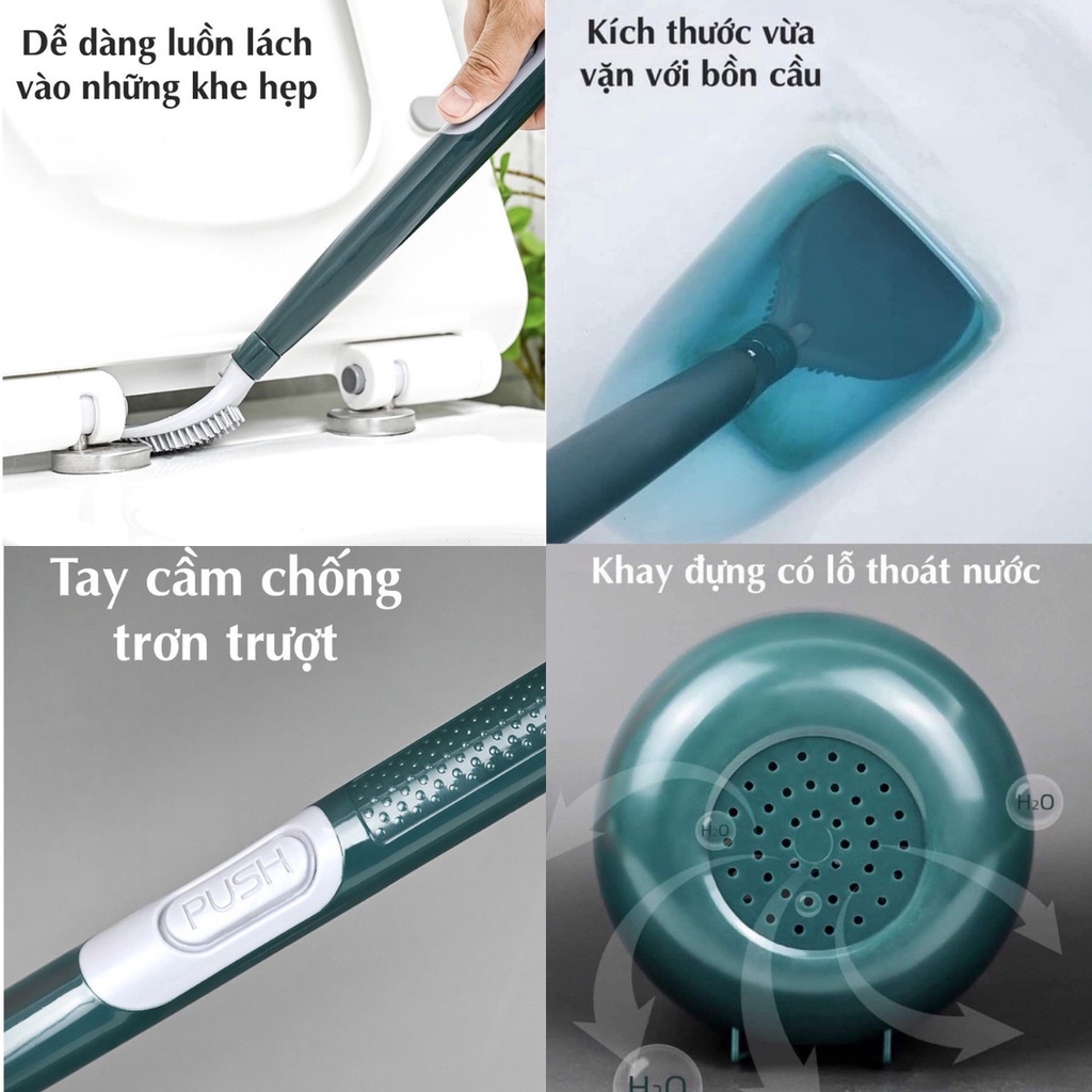 Cọ bồn cầu silicon , cọ chà toilet thông minh gắn tường có bình chứa xà phòng tiện lợi