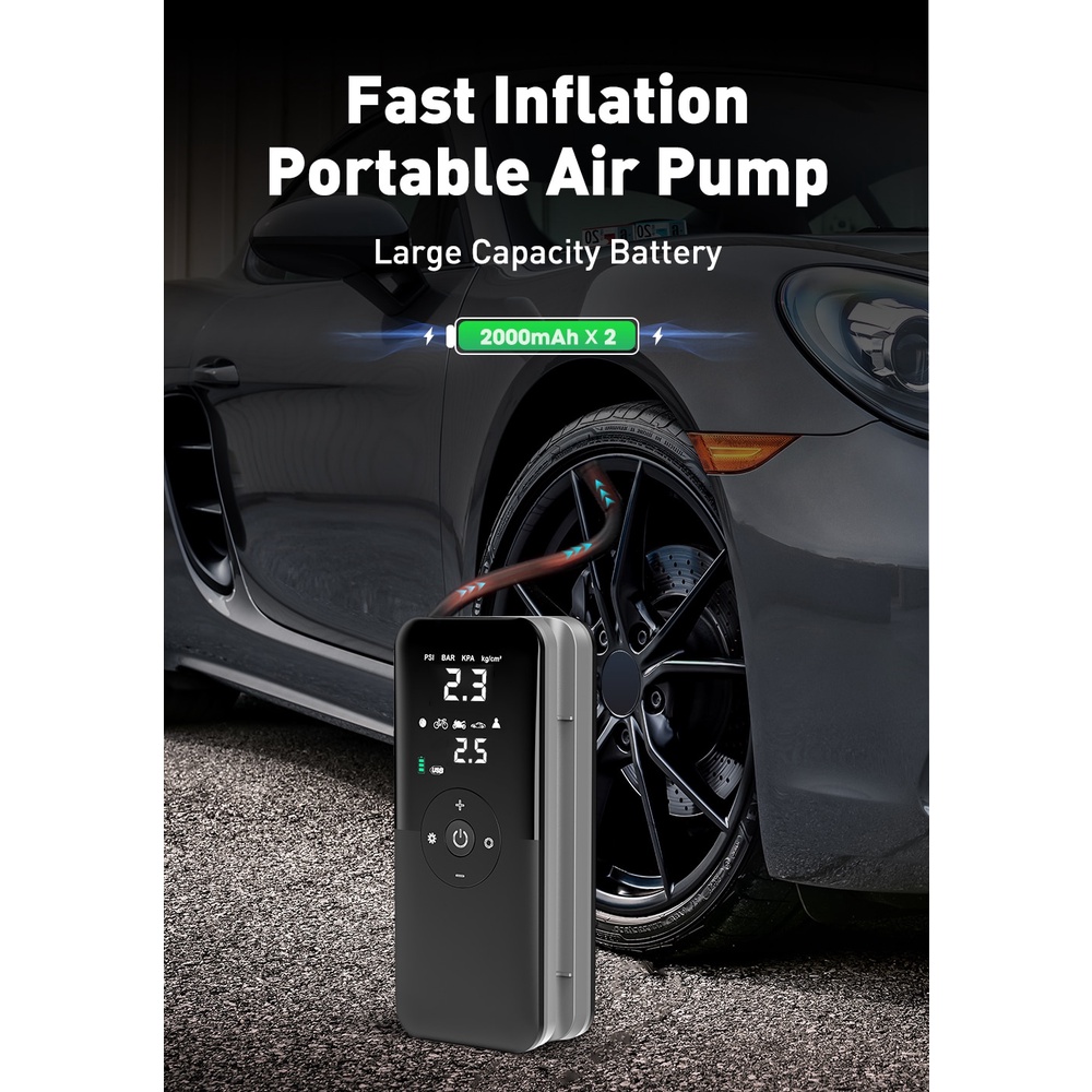 Bơm Ô Tô Nhỏ Gọn, Tiện Lợi, Mạnh mẽ, Chất Liệu ABS, Hỗ Trợ Cổng Sạc USB, Có Thể Tự Ngắt