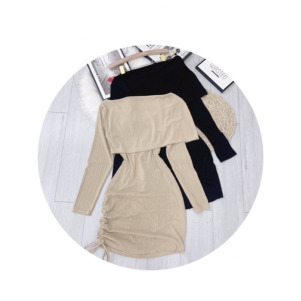 Đầm body bẹt vai rút dây