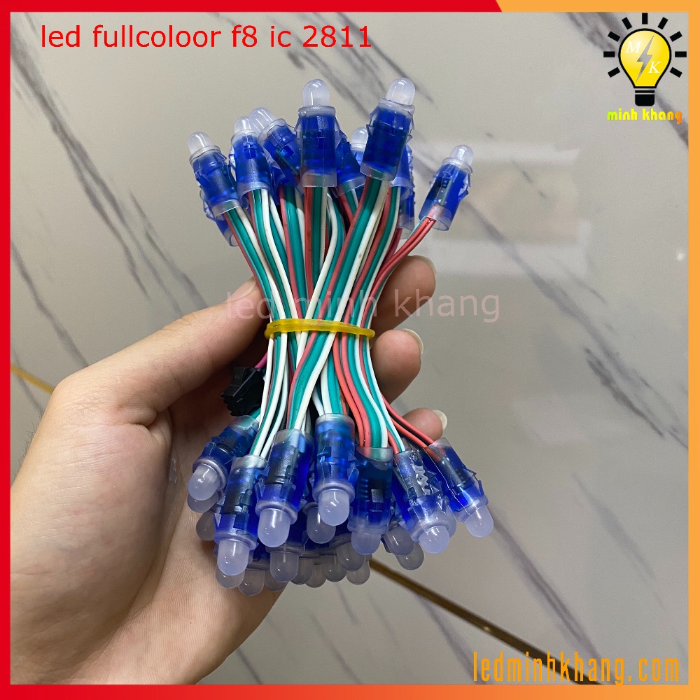Led Full IC 1935, 2811, 1903, 1916, 1908, 8206 ngoài trời, led đúc F8 full color (Dây 50 LED)