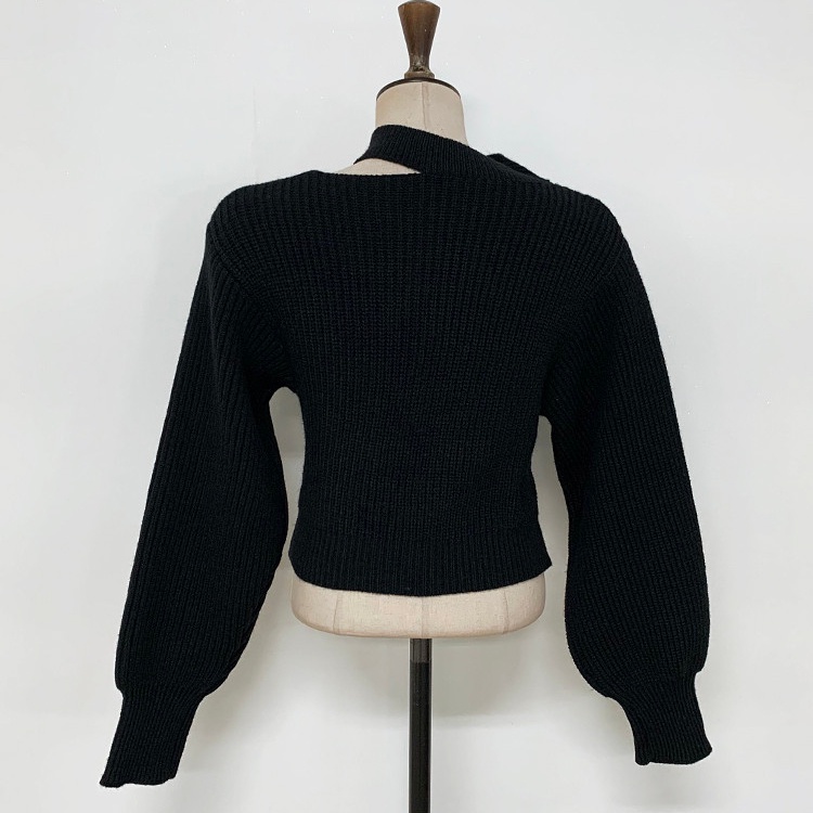 Áo dệt kim SUXI dài tay cổ chữ V trễ vai gợi cảm cho nữ