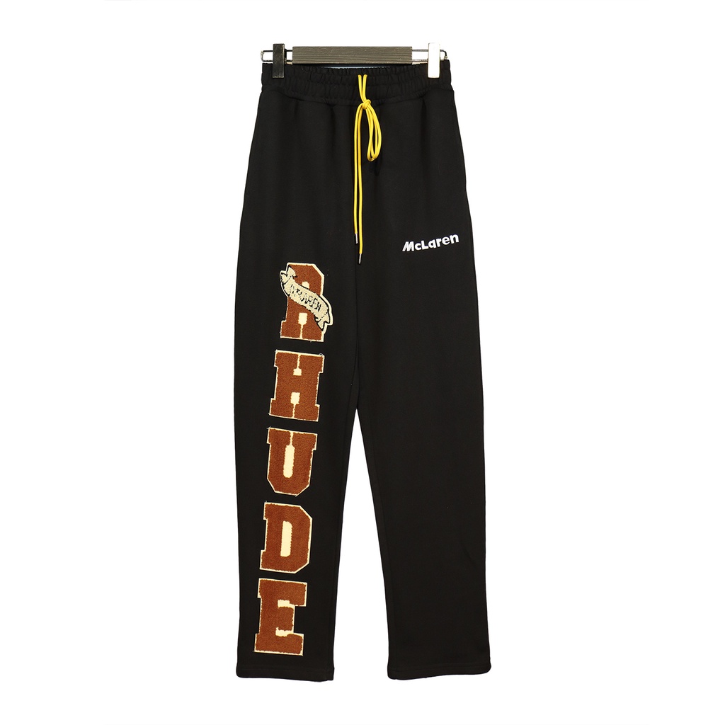 RHUDE Autumn and Winter New Men's Fashion Loose Logo Zhang Zai Sticker Decoration Black Casual Straight Pants