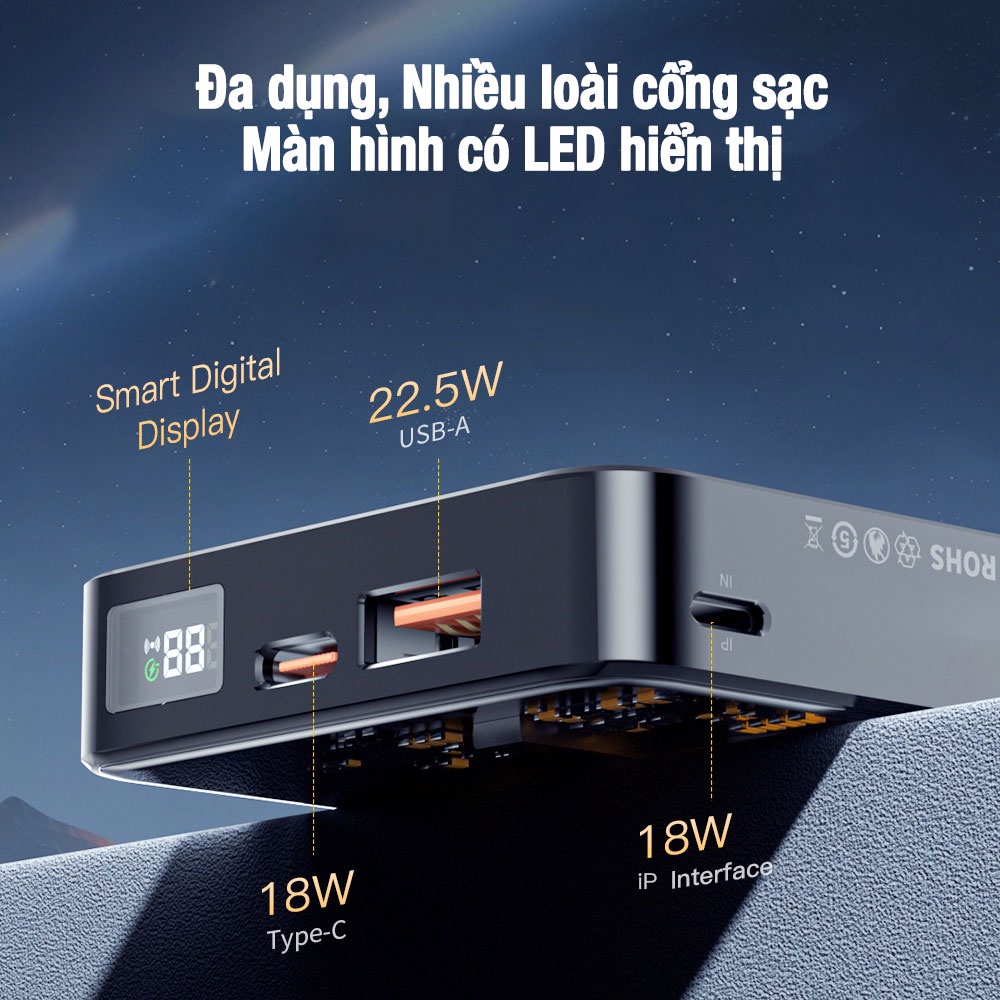 Sạc dự phòng không dây trong suốt WEKOME 22.5W dung lượng 10.000 mAh thiết kế độc đáo cho điện thoại iP