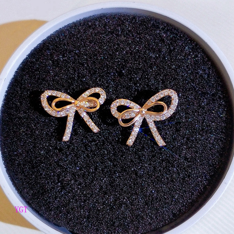 Ygt Bông Tai Hình Nơ Đính Đá Zircon Thời Trang Sang Trọng