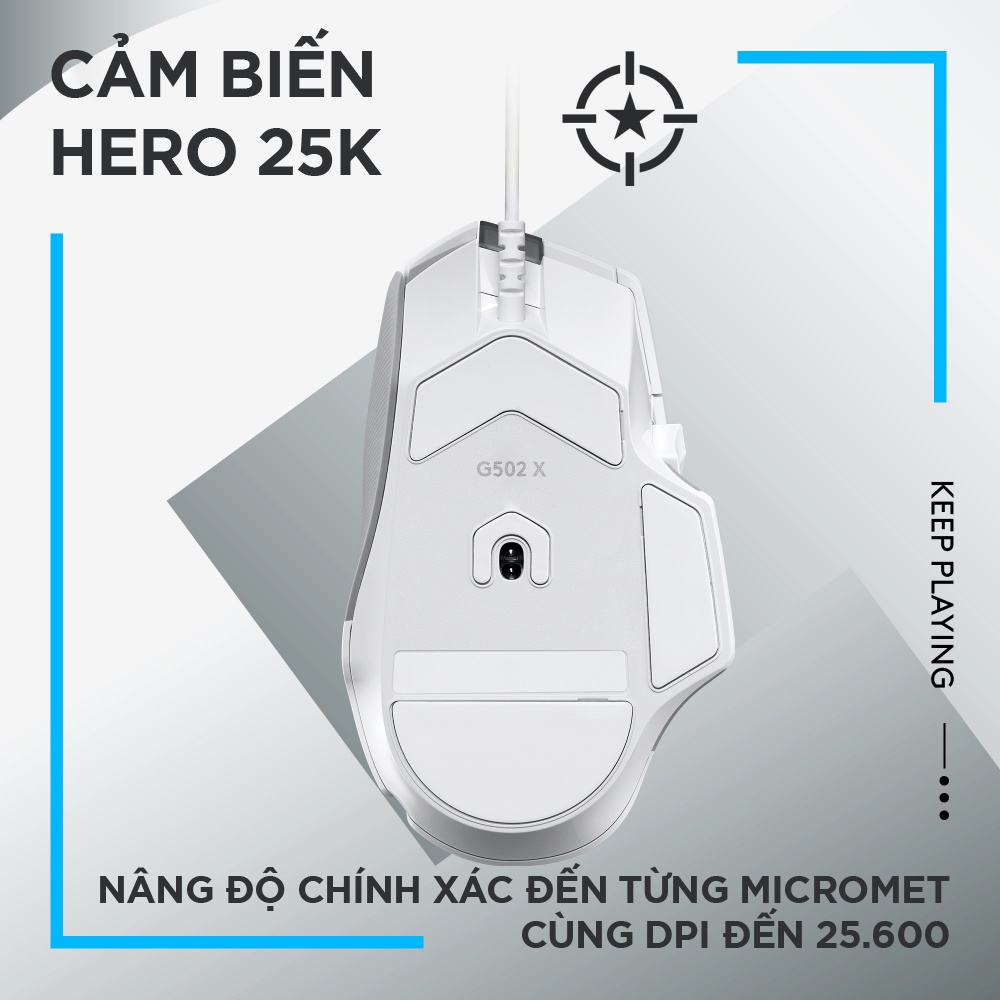 Chuột game có dây Logitech G502 X – Switch LIGHTFORCE hybrid, Cảm biến Hero 25K,13 nút macro