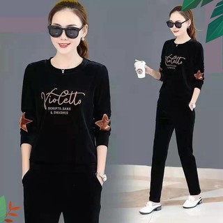 Set đồ thể thao chất liệu nhung thời trang mùa thu phong cách hàn quốc