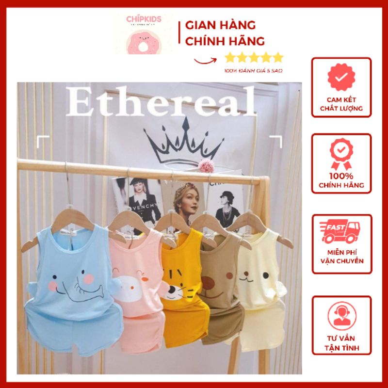 Bộ ba lỗ thun lạnh cho bé trai, bé gái MINKY MOM hình đáng yêu phiên bản động vật từ 8-18kg